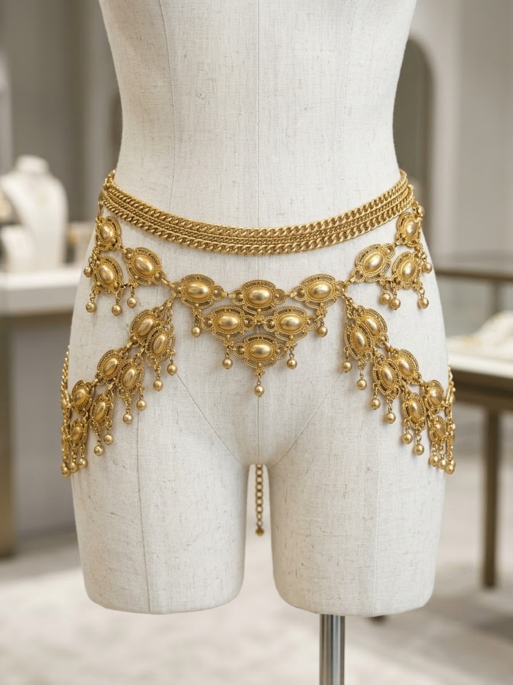Elegant Gold Medallion Waist Chain